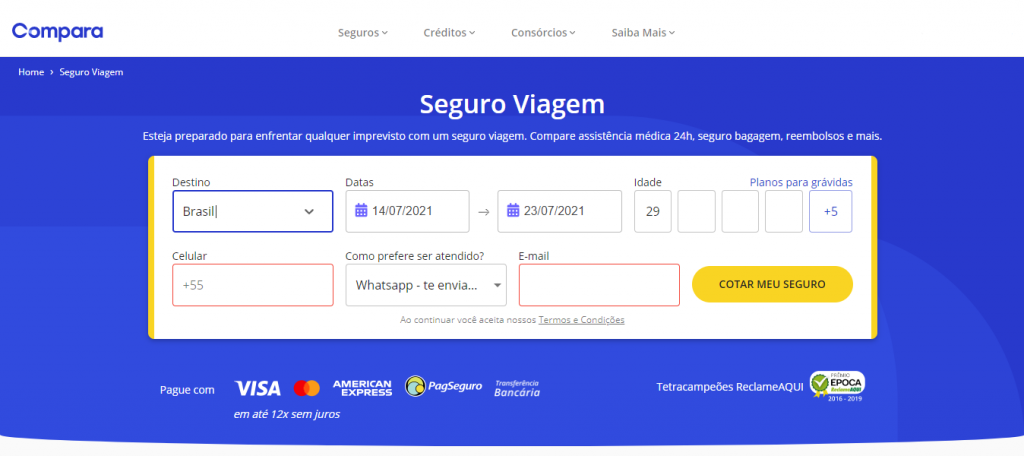 seguro viagem receptivo compara online