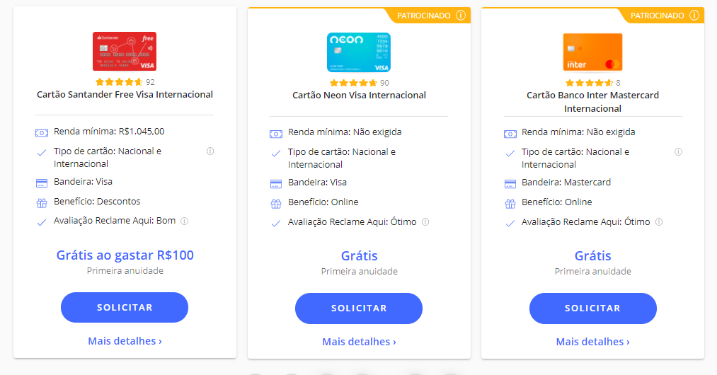 cartão de crédito santander free